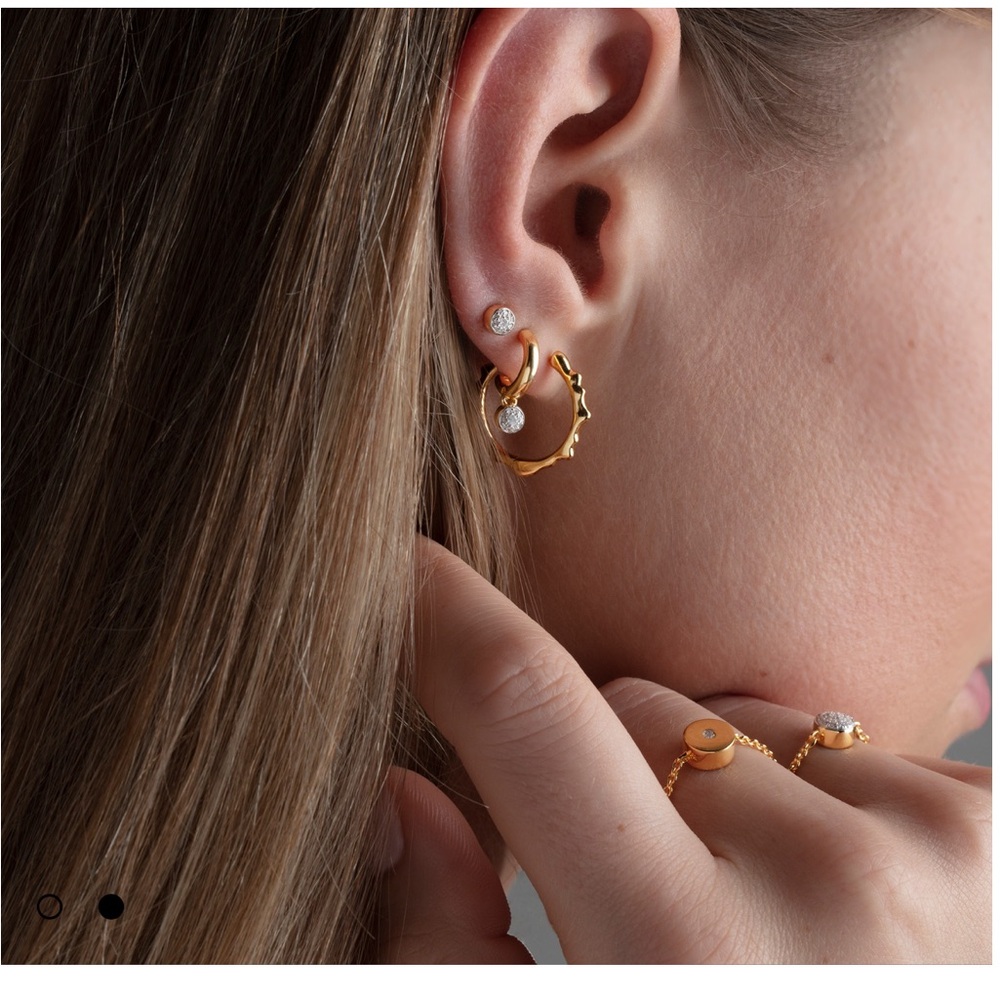 Monica Vinader Fiji Tiny Button Huggie Diamond Earrings